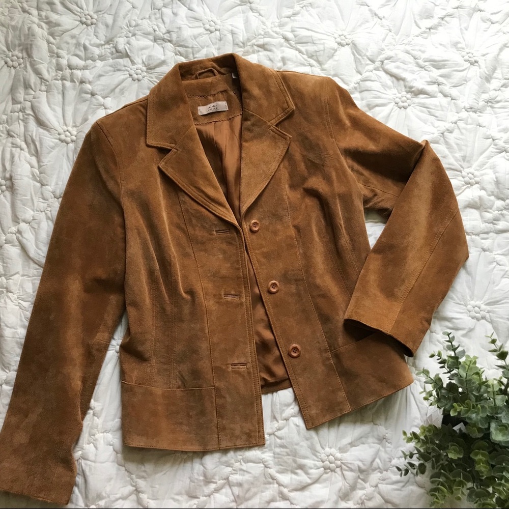 i.e. Petite Camel-colored Suede Jacket